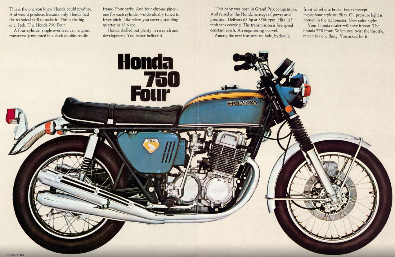 Catálogo da Honda 750 Four de 1969 azul
