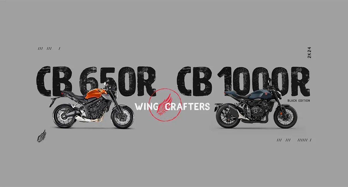 Banner Wing Crafters com as motocicletas Honda CB 650R e CB1000R Black Edition