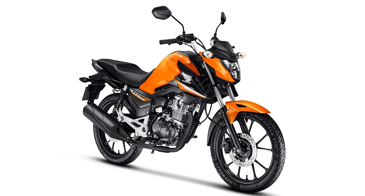 Motocicleta Honda CG 160 Titan em laranja e preto