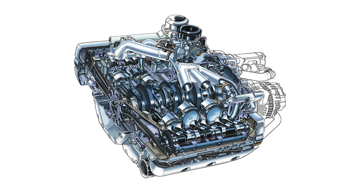Diagrama do motor de 6 cilindros da Honda Gold Wing