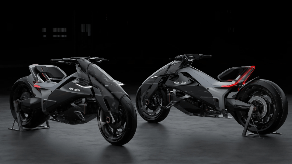 Duas motos Honda Outlier Concept vista pelas laterais 